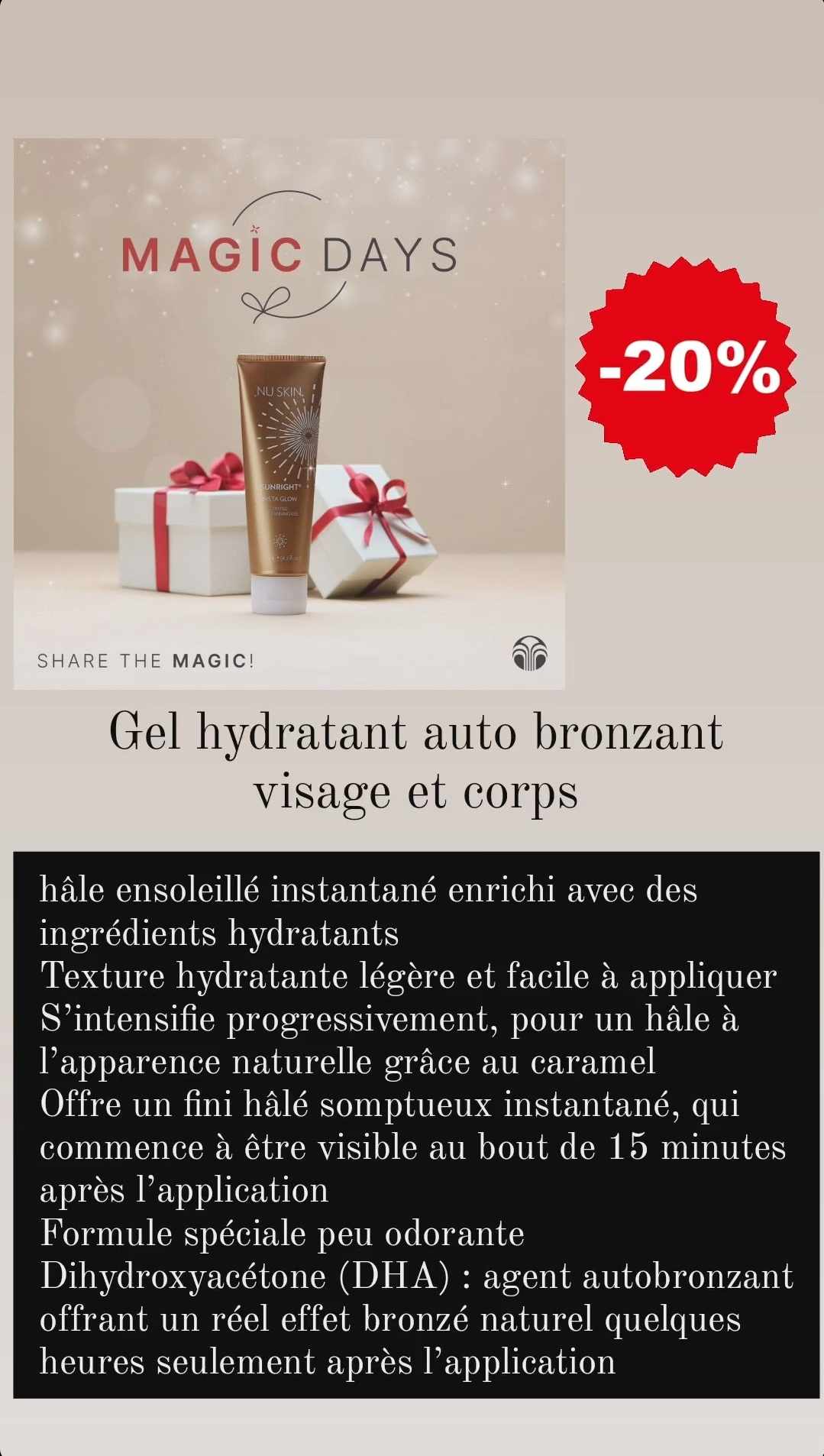 Auto bronzant effet naturel, halé et satiné